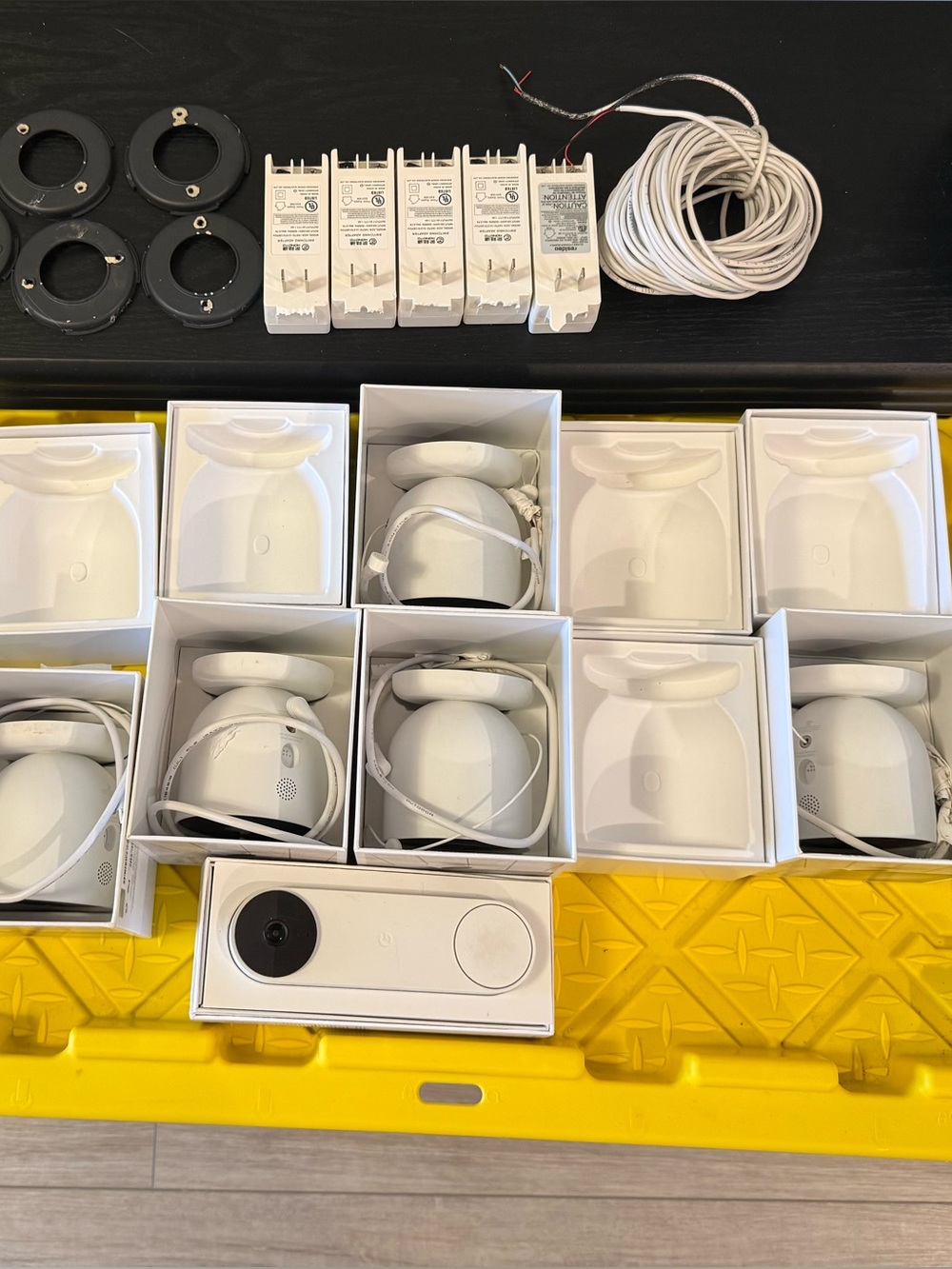google Nest Cam in White with Yellow Packaging